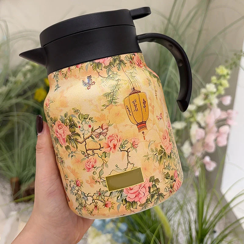 💘Valentijnsaanbieding: 50% Korting!🍵 1000ml Vacuümgeïsoleerde Theepot met Zeef – Warm/Koud Houdend & Elegant Bloemenpatroon!