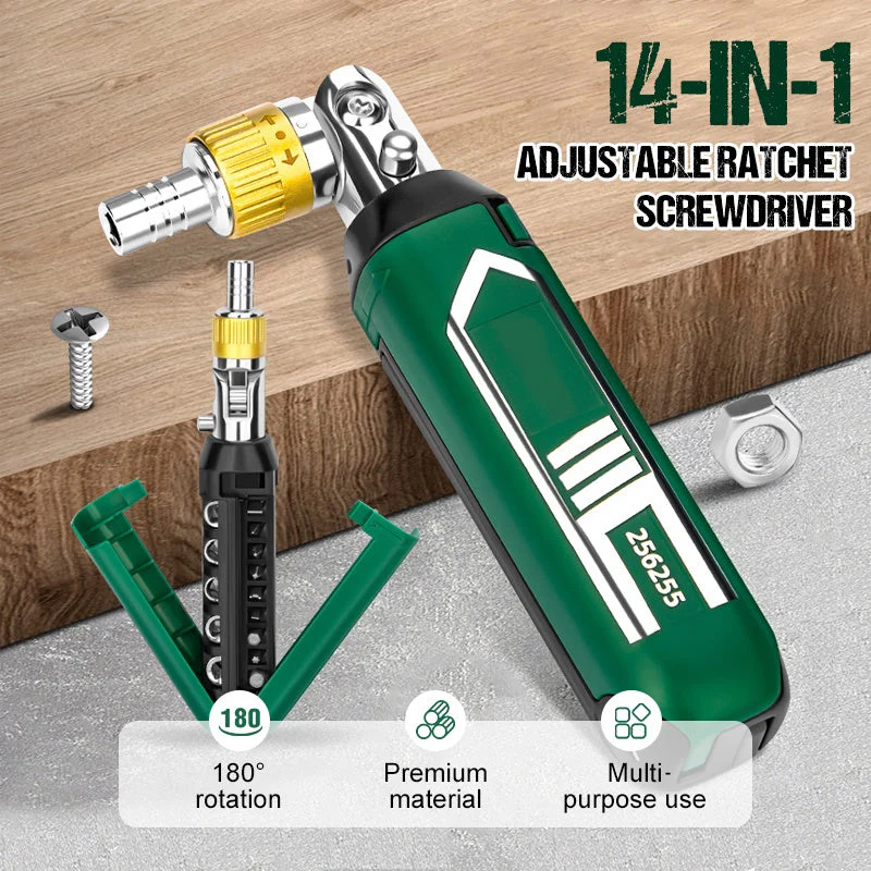 🔧 14-in-1 Verstelbare Ratelschroevendraaier - Alles-In-één Reparatie Tool!