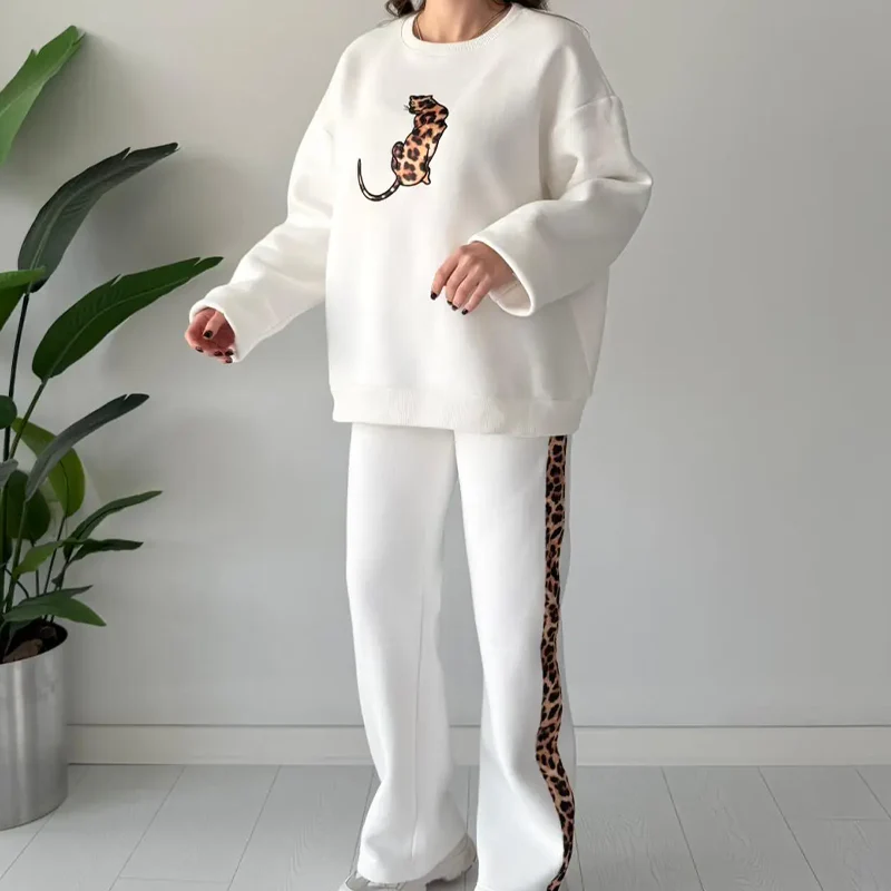 🎉Nieuwjaars Cadeau 50% KORTING!🔥Dames 2-delige Casual Set (Leopard Print Accent) – Oversized & Comfortabel: Geen Meer Outfit-Stress! - Image 5