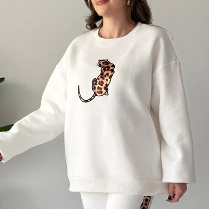 🎉Nieuwjaars Cadeau 50% KORTING!🔥Dames 2-delige Casual Set (Leopard Print Accent) – Oversized & Comfortabel: Geen Meer Outfit-Stress! - Image 6