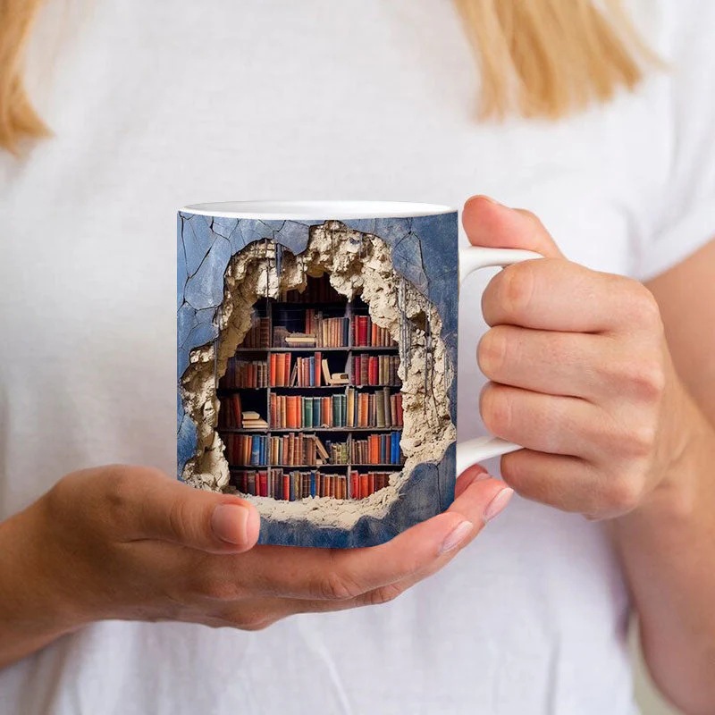 🎅 Exclusief Sinterklaasvoordeel!50% KORTING✨ Creatief 3D Boekenplank Mok (Keramiek) – Magnetronveilig, Vaatwasserbestendig & Decoratief (Perfect voor Boekenliefhebbers & Creatieve Decor!) - Image 3