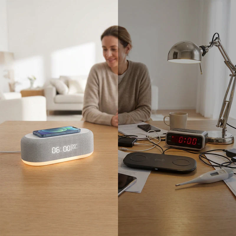 🌞Fris De Lente In Met 50% Korting!🔋6-in-1 Draadloos Laadstation 25W – Klok, Wekker, Bluetooth Speaker & Nachtlampje | All-in-One Nachtkastje! - Image 4