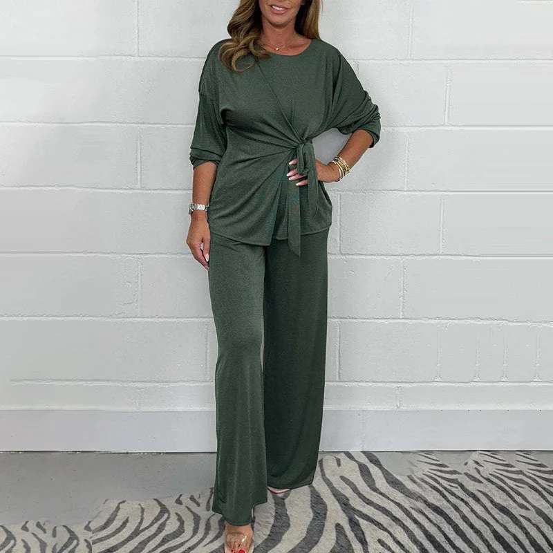 ✨ Zachte 2-Delige Dames Outfit Met Lange Mouwen – Verstelbare Taille, Wide Leg Broek & Alledaags Comfort (Casual Tot Chic, Eenvoudig Stylen!) - Image 2