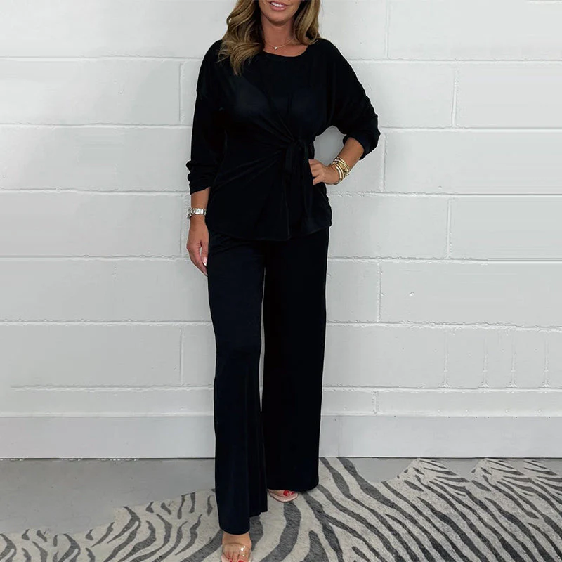 ✨ Zachte 2-Delige Dames Outfit Met Lange Mouwen – Verstelbare Taille, Wide Leg Broek & Alledaags Comfort (Casual Tot Chic, Eenvoudig Stylen!) - Image 5