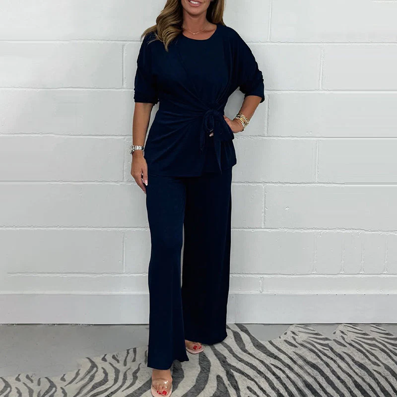 ✨ Zachte 2-Delige Dames Outfit Met Lange Mouwen – Verstelbare Taille, Wide Leg Broek & Alledaags Comfort (Casual Tot Chic, Eenvoudig Stylen!) - Image 6