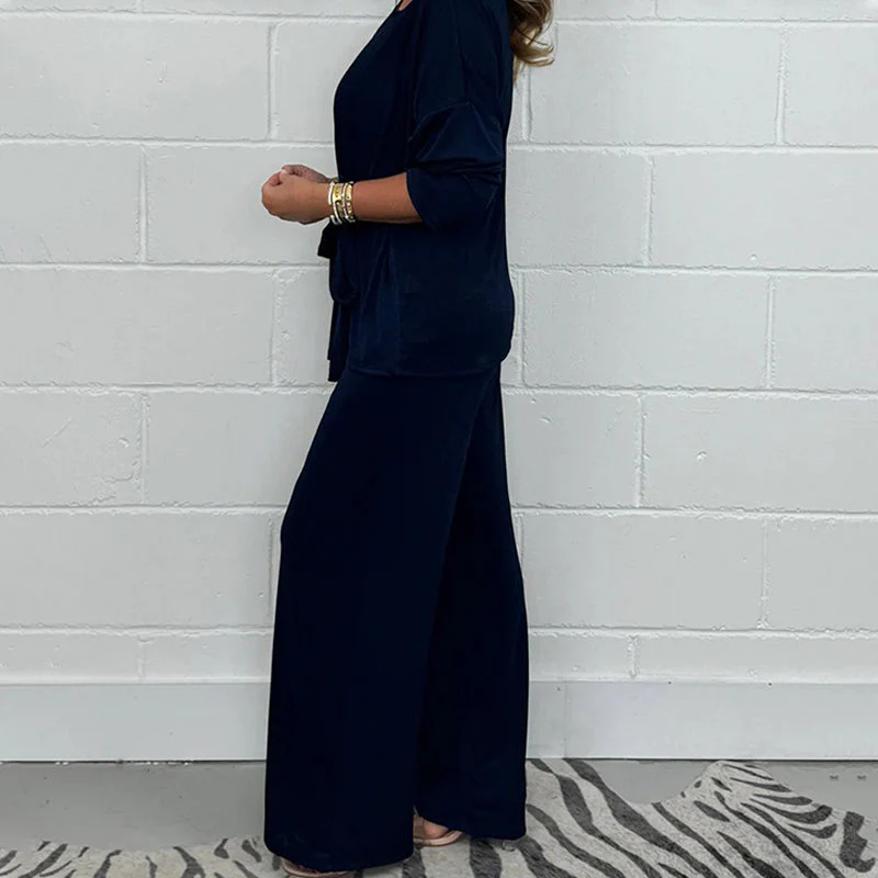 ✨ Zachte 2-Delige Dames Outfit Met Lange Mouwen – Verstelbare Taille, Wide Leg Broek & Alledaags Comfort (Casual Tot Chic, Eenvoudig Stylen!) - Image 7