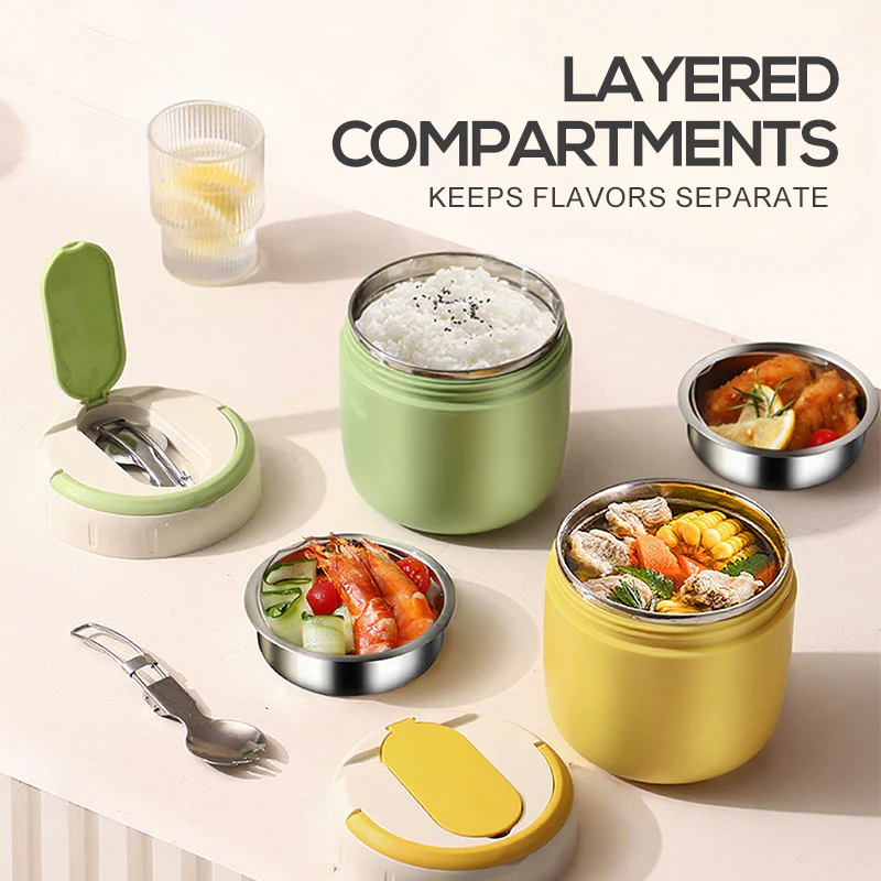 🎉Nieuwjaars Cadeau 50% KORTING!🍱1,5L Vacuümgeïsoleerde Lunchbox (Roestvrij Staal): 12 Uur Warmhouden + Lekvrij & Laagjesontwerp – Perfect Voor Onderweg! - Image 4