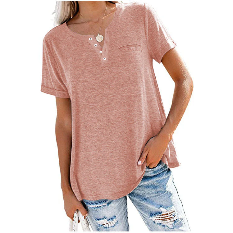 T-shirt met korte mouwen en zak in effen kleurmode - Image 11