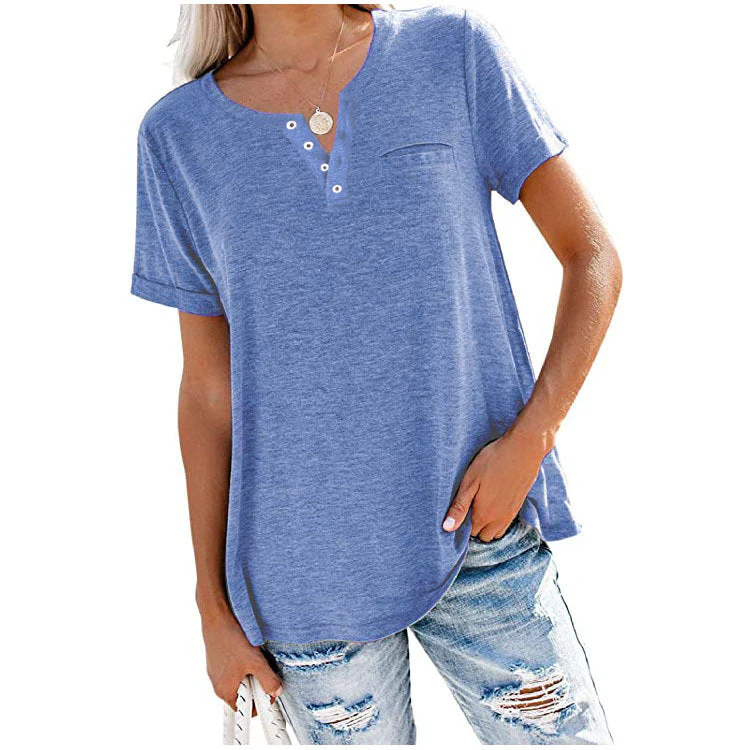 T-shirt met korte mouwen en zak in effen kleurmode - Image 15