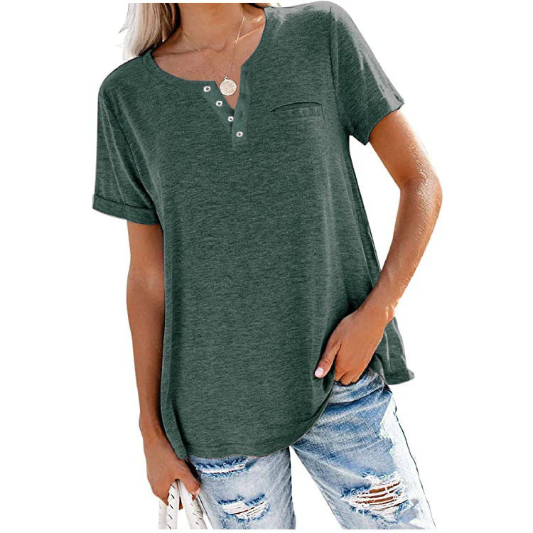 T-shirt met korte mouwen en zak in effen kleurmode - Image 16