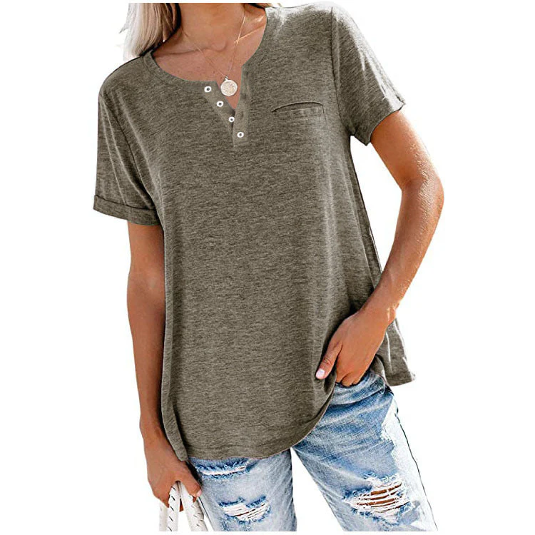 T-shirt met korte mouwen en zak in effen kleurmode - Image 20