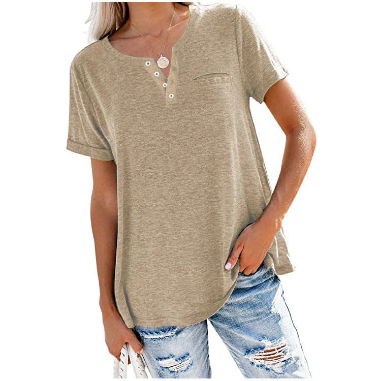 T-shirt met korte mouwen en zak in effen kleurmode - Image 4