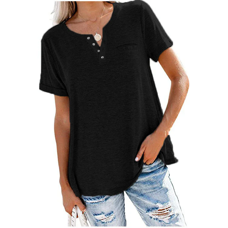 T-shirt met korte mouwen en zak in effen kleurmode - Image 6