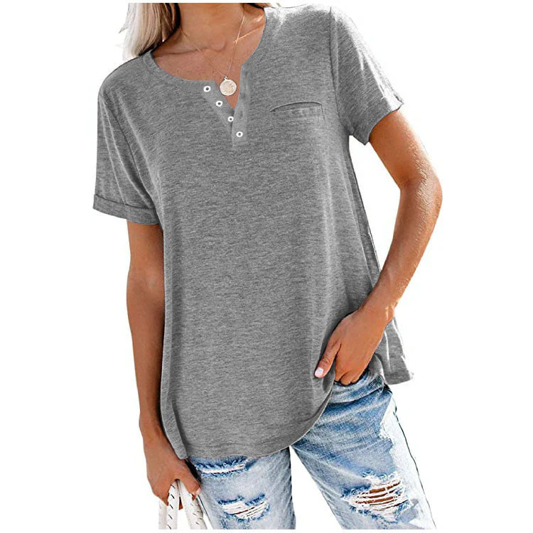 T-shirt met korte mouwen en zak in effen kleurmode - Image 8