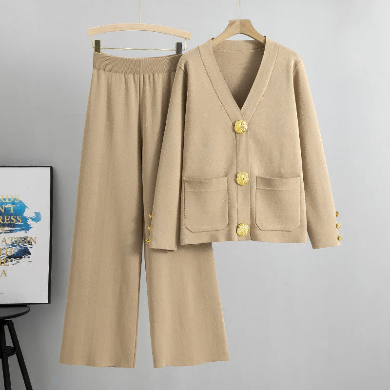 👚👖 Luxe Dames 2-Delige Set – Metallic Knoppen, Wijd Pijpen & Zachte Viscose ✨ Eleganter Dagelijks Comfort! - Image 11