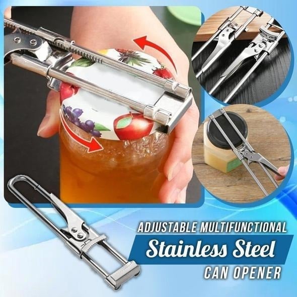 🍶🔧 Verstelbare Multifunctionele Roestvrijstalen Blikopener – Antislipgroeven, Tot 10cm Deksels & Gemakkelijk Voor Senioren! - Image 2