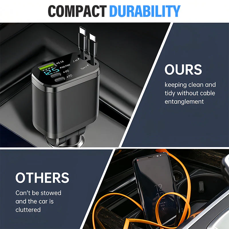 🚗🔌🎵 2-in-1 Auto Oplader & Bluetooth-speler – Snelladen, Dubbele Intrekbare Kabels & Starlight Ambiance (Universeel Compatibel)! - Image 6