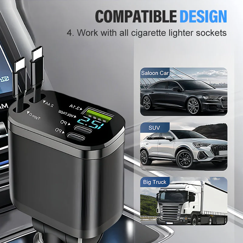 🚗🔌🎵 2-in-1 Auto Oplader & Bluetooth-speler – Snelladen, Dubbele Intrekbare Kabels & Starlight Ambiance (Universeel Compatibel)! - Image 7