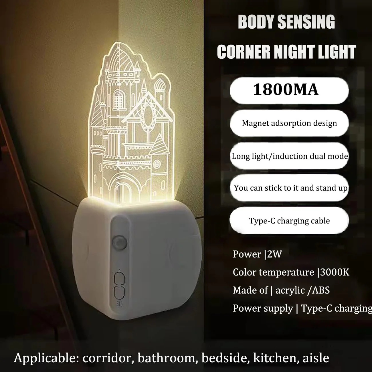 🖤Black Friday topper!✨ Kasteelsfeer Nachtlampje – Hoekbescherming + Bewegingssensor, Magneetisch & Boorvrij (Sfeervol Licht voor Kinderkamers, Gangen & Meer!) - Image 3