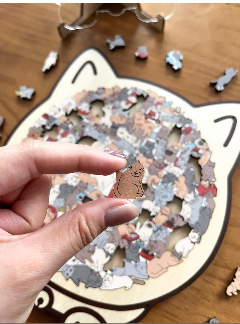 🐱🧩 135-delige Morandi-kleurige Houten Kat Puzzel – Uniek Katvormig Frame, Gedetailleerde Stukken & Stressvermindering (Decoratief Cadeau)! - Image 2