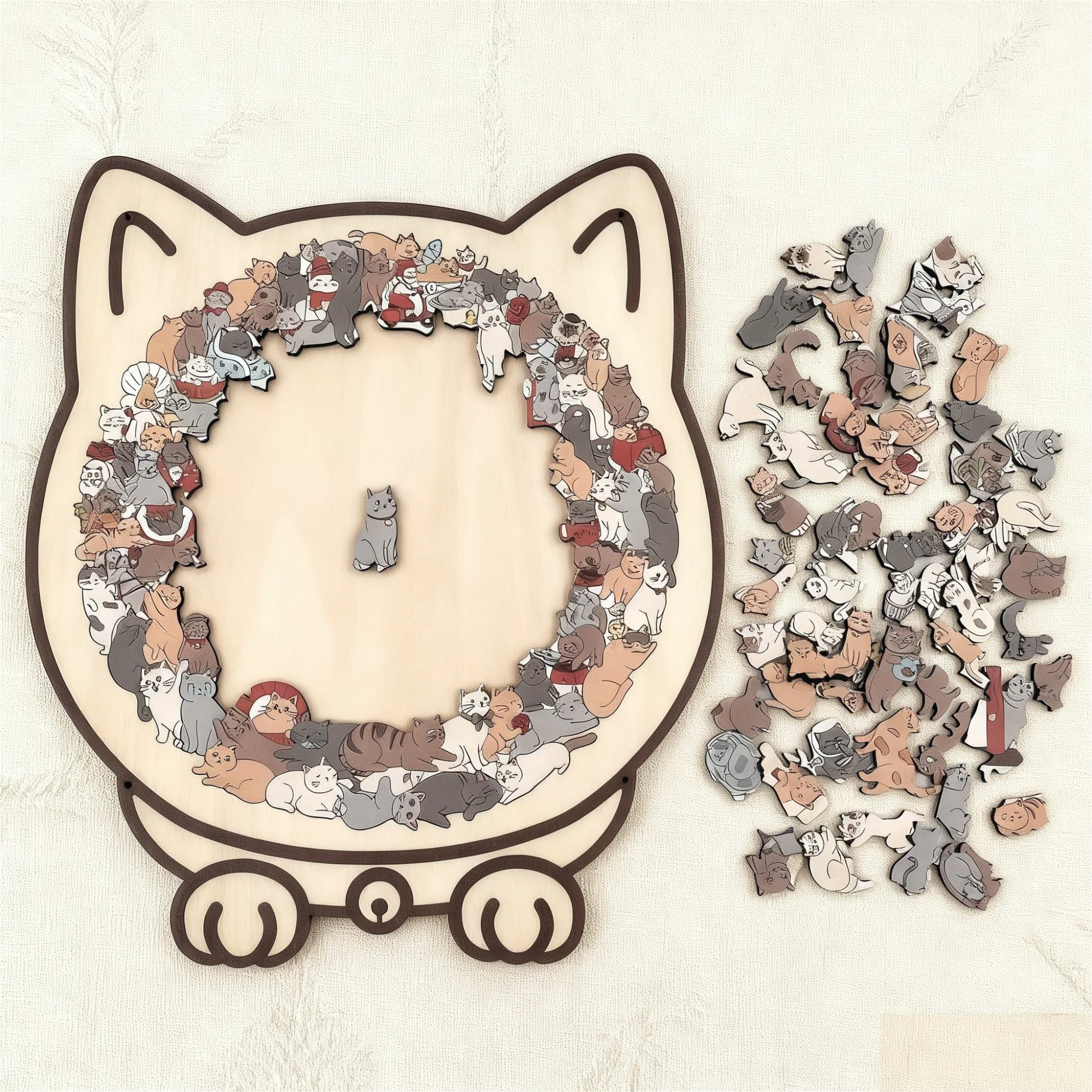 🐱🧩 135-delige Morandi-kleurige Houten Kat Puzzel – Uniek Katvormig Frame, Gedetailleerde Stukken & Stressvermindering (Decoratief Cadeau)! - Image 5