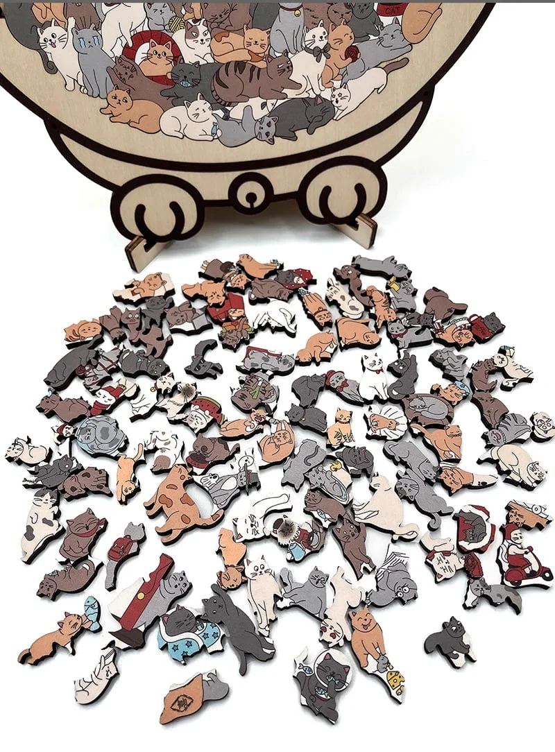 🐱🧩 135-delige Morandi-kleurige Houten Kat Puzzel – Uniek Katvormig Frame, Gedetailleerde Stukken & Stressvermindering (Decoratief Cadeau)! - Image 6