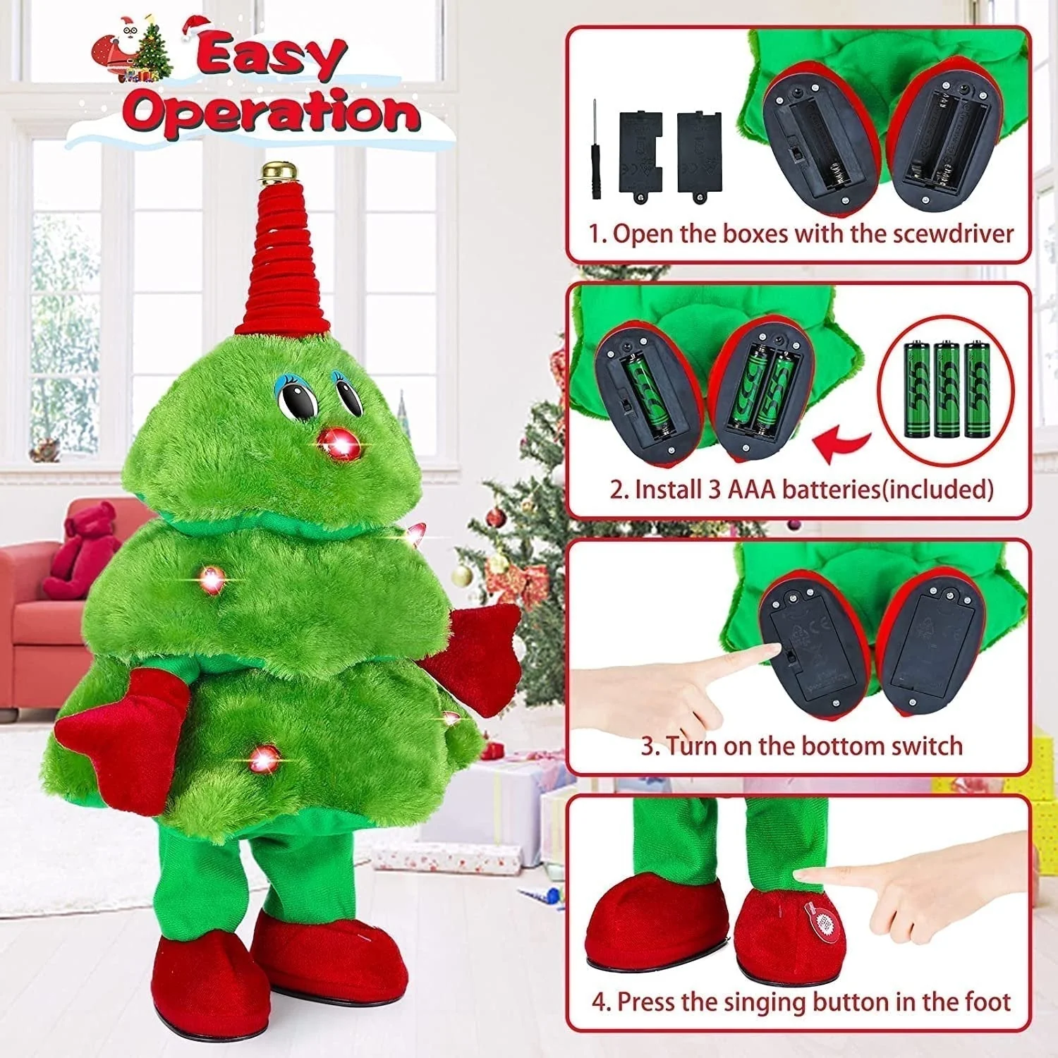 🎄🎵 Kerstboom Speelgoed Zingend & Dansend – Pluche Kerstdecoratie Met 8 Liedjes ! - Image 5