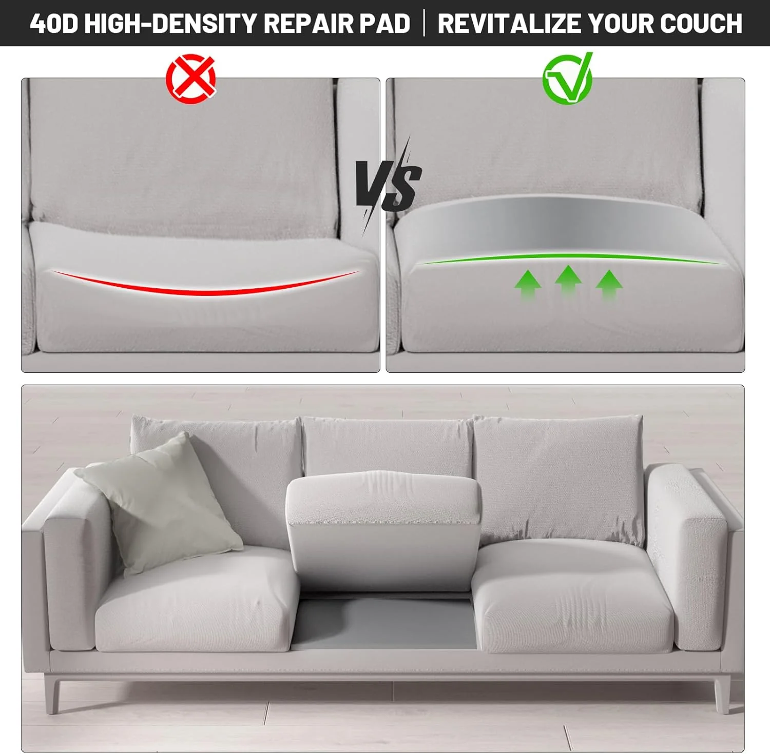 🛋️🔧 Bank Kussen Ondersteuning voor Doorgezakte Bank – Snelle Stevigheid Herstel, 40D Premium Schuim & Pasbaar Bij Snijden (Voor Woonkamer/Fauteuil)! - Image 2
