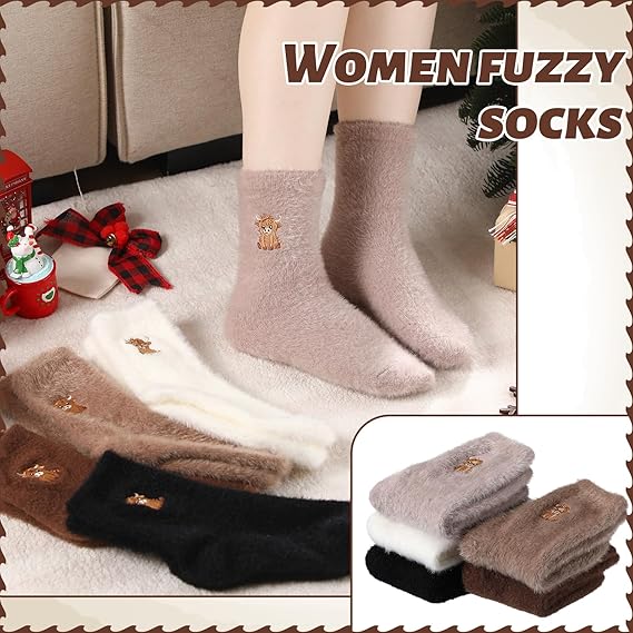 Dames schattige warme pluche sokken met geborduurde Schotse hooglander - Image 3