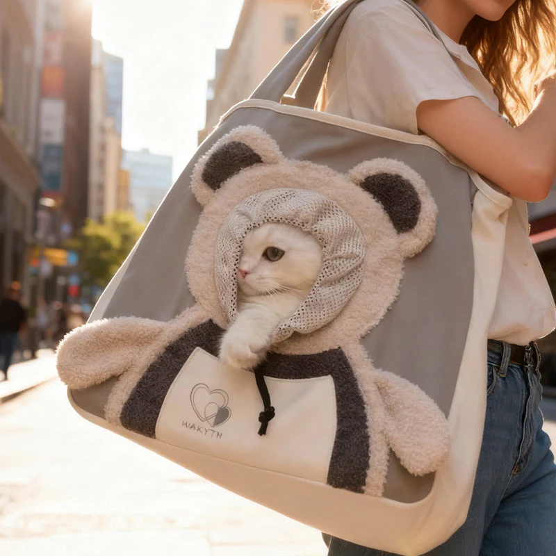 🐻🐾 Schattige Beer-Huisdier Draagtas – Head-Out Design, Comfortabele Canvas & Veilig Voor Katten/Honden Tot 4kg(Perfect voor Avonturen!) - Image 8