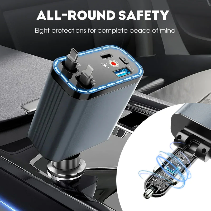 🎉Nieuwjaars Cadeau 50% KORTING!🚗90W Ultrasnelle 4-in-1 Autolader: Intrekbare Kabels + Sterrenlicht Sfeer – Rommelvrij & Snelladen Tijdens Elke Rit!