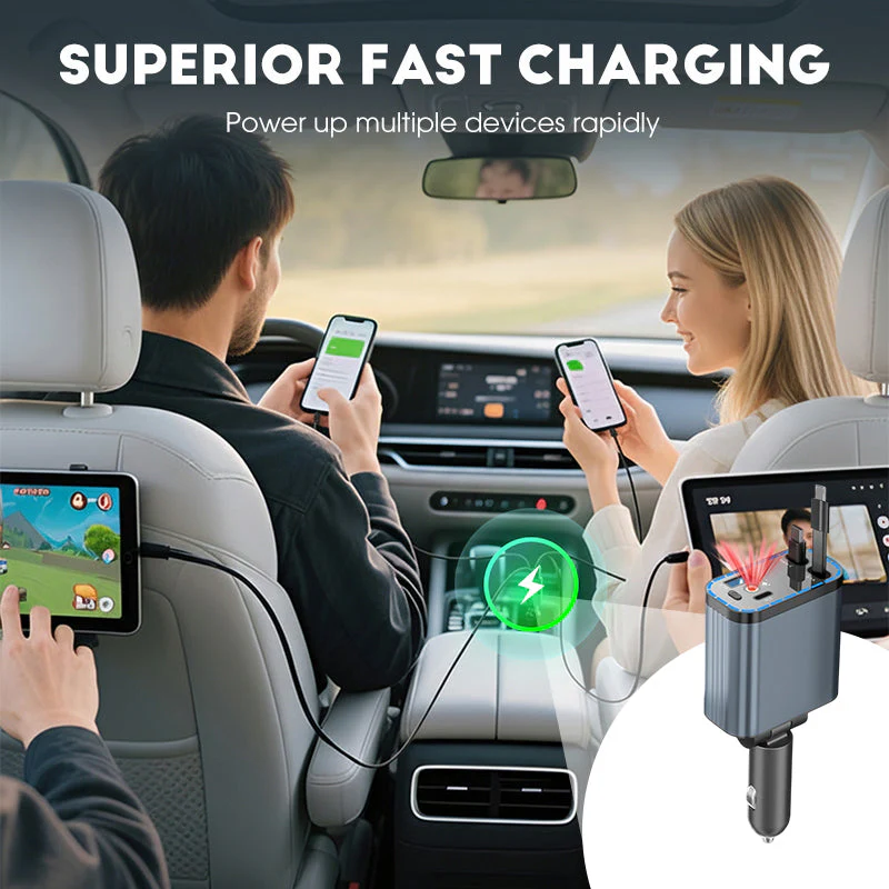 🎉Nieuwjaars Cadeau 50% KORTING!🚗90W Ultrasnelle 4-in-1 Autolader: Intrekbare Kabels + Sterrenlicht Sfeer – Rommelvrij & Snelladen Tijdens Elke Rit! - Image 6