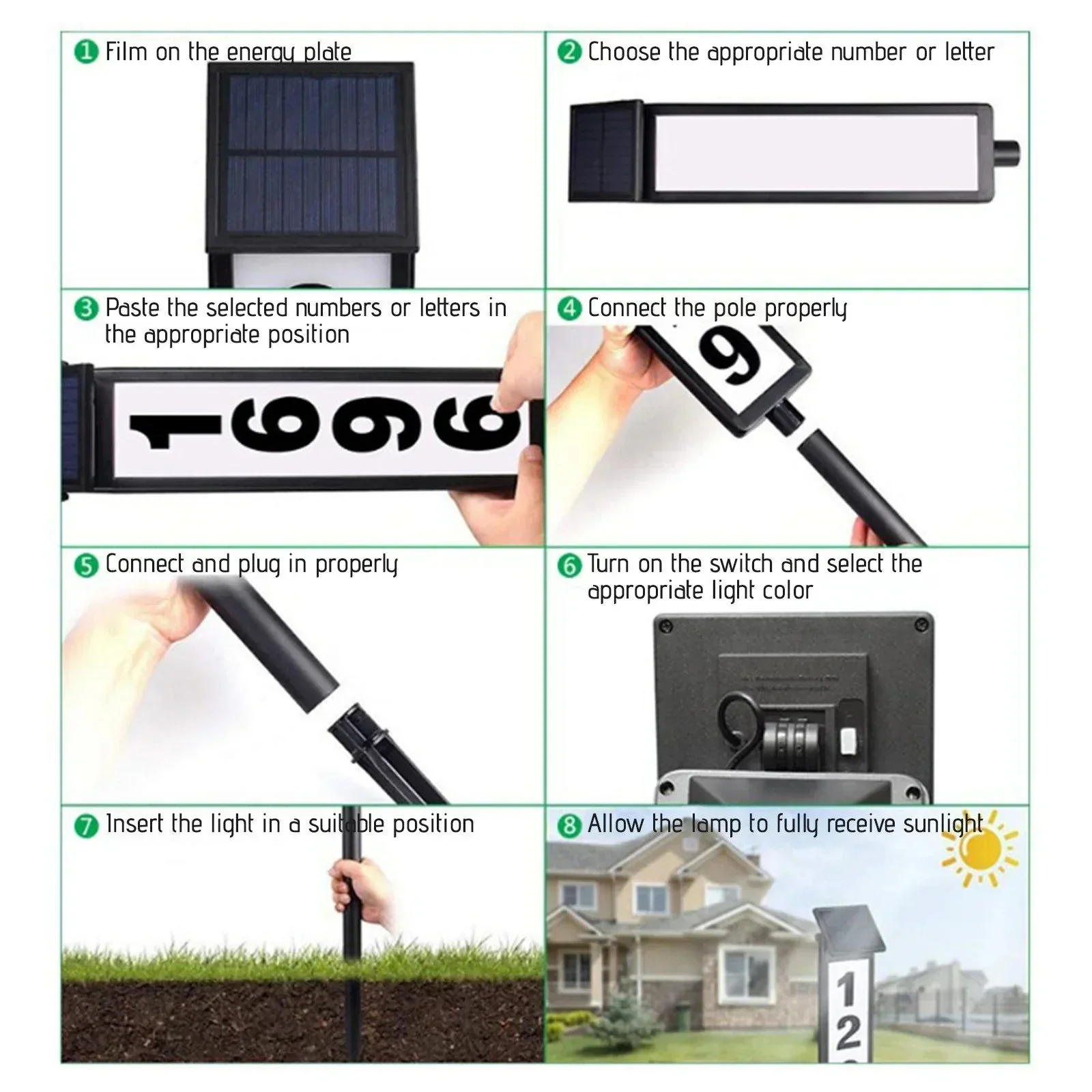 🌞Fris De Lente In Met 50% Korting!🏠 Zonne-energie adresbord met tweekleurige verlichting – Waterdicht, hoge zichtbaarheid & verstelbare nummerweergave - Image 7