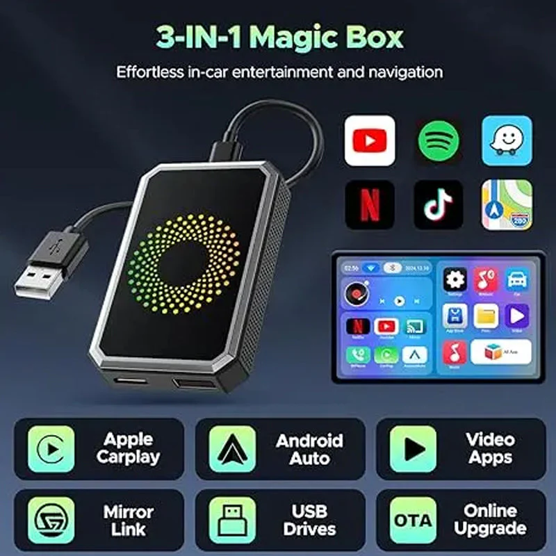 🎉Nieuwjaars Cadeau 50% KORTING!🚗3-in-1 Draadloze Auto Display Adapter: Wireless CarPlay + Android 13 + 4K Entertainment – Upgrade Je Auto-Infotainment In Seconden! - Image 3