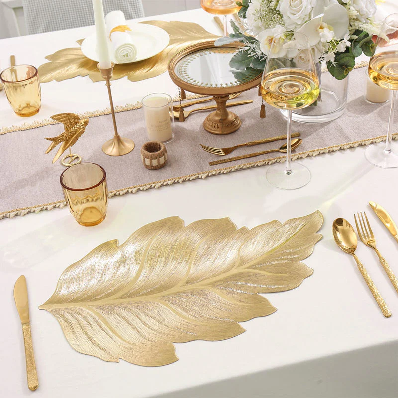🎉Nieuwjaars Cadeau 50% KORTING!🌟Goudkleurige 3D Blad Placemat – Luxe Tafeldecoratie + Hittebestendig + Waterdicht: Perfect Voor Feestjes/Dagelijks Gebruik! - Image 3
