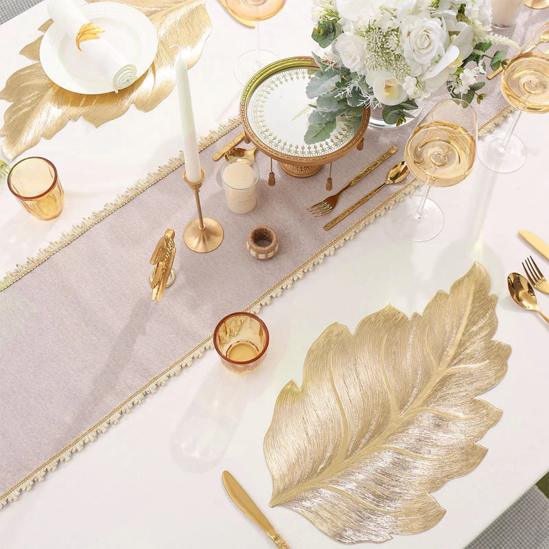 🎉Nieuwjaars Cadeau 50% KORTING!🌟Goudkleurige 3D Blad Placemat – Luxe Tafeldecoratie + Hittebestendig + Waterdicht: Perfect Voor Feestjes/Dagelijks Gebruik! - Image 4