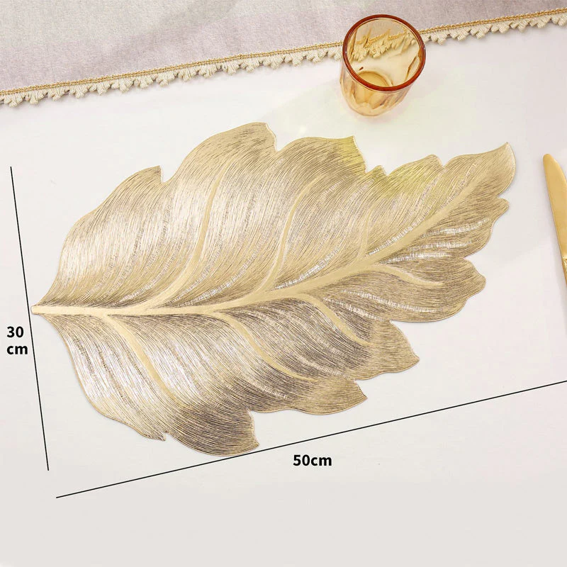 🎉Nieuwjaars Cadeau 50% KORTING!🌟Goudkleurige 3D Blad Placemat – Luxe Tafeldecoratie + Hittebestendig + Waterdicht: Perfect Voor Feestjes/Dagelijks Gebruik! - Image 6