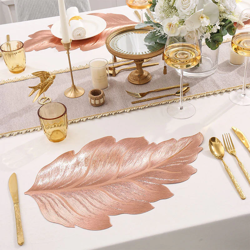 🎉Nieuwjaars Cadeau 50% KORTING!🌟Goudkleurige 3D Blad Placemat – Luxe Tafeldecoratie + Hittebestendig + Waterdicht: Perfect Voor Feestjes/Dagelijks Gebruik! - Image 9