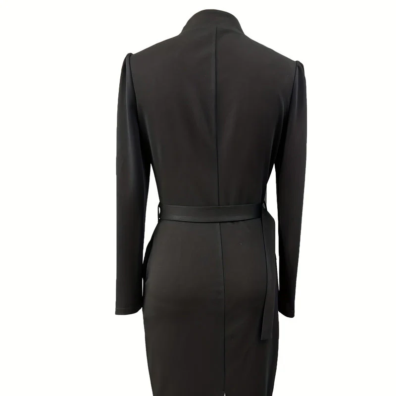 ✨ Elegante V-Hals Slim-Fit Jurk – Opstaande Kraag, Taille-Accent & Pencil Cut (Multifunctioneel Chique voor Elk Moment!) - Image 3