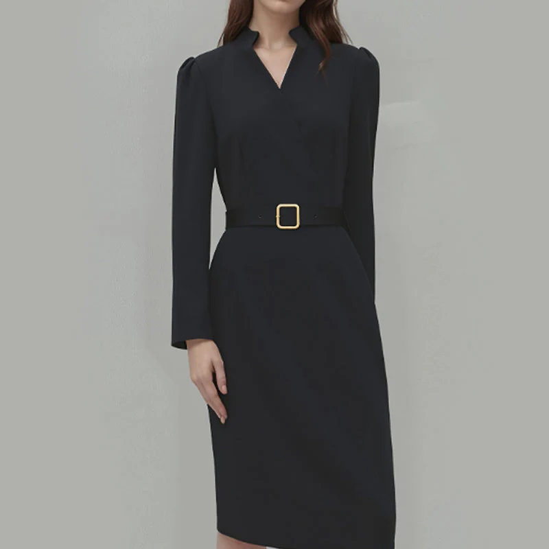 ✨ Elegante V-Hals Slim-Fit Jurk – Opstaande Kraag, Taille-Accent & Pencil Cut (Multifunctioneel Chique voor Elk Moment!) - Image 4
