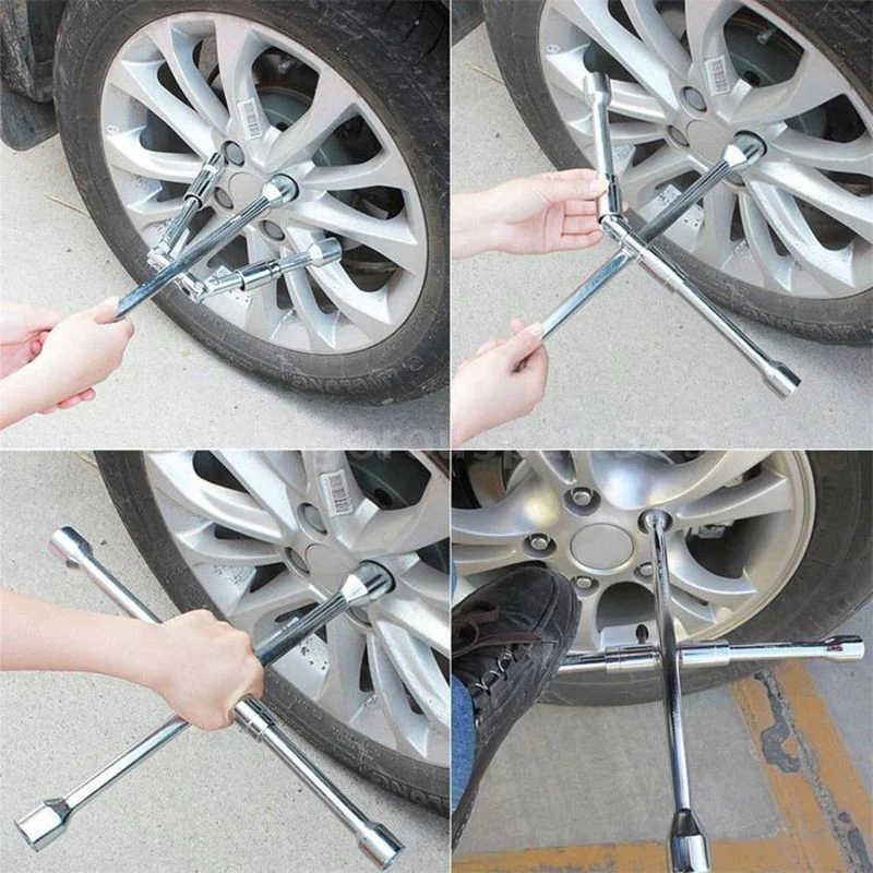🚗 Kruisvormige Vouwbare Noodsleutel - Universeel, Sturdy & Perfect Voor Bandenverwisseling Anywhere! - Image 2