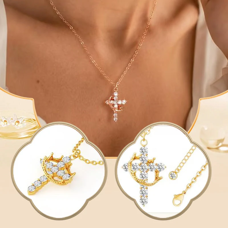 ✝️👑 Forever Cross & Crown Ketting – Betekenisvol Symbool, Moissanite Glans & Unisex Design (Duurzaam & Waterdicht!) - Image 2