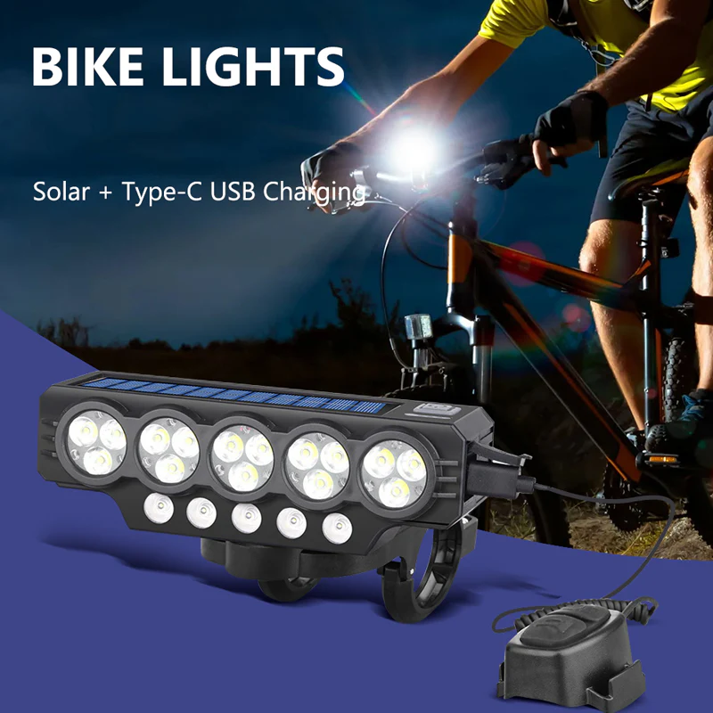 🎉Nieuwjaars Cadeau 50% KORTING!🔦Zonne-energie Fietslamp Met 120dB Claxon – Dual Opladen (Zon/Type-C) & Multi-Modi: Veilig Voor Stad/Outdoor Ritten! - Image 3
