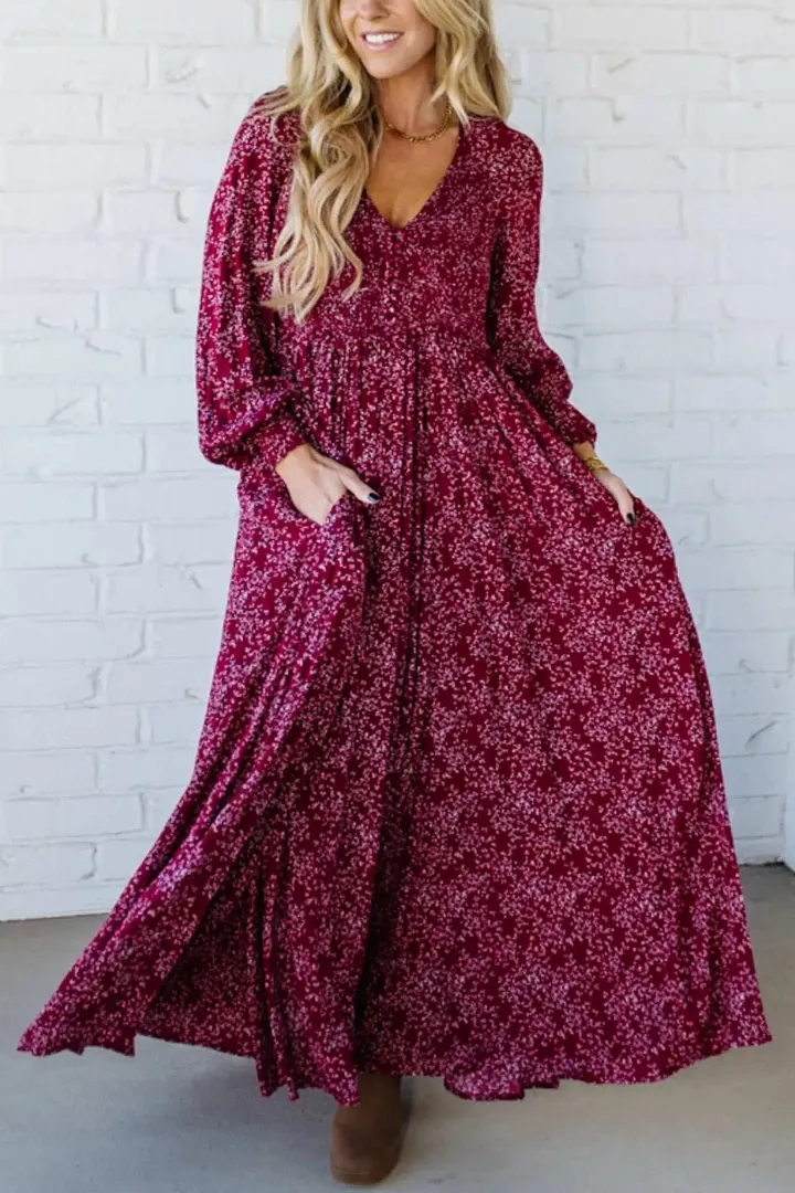 🎅Christmas Special Deal 49%OFF-💃Women’s Floral Rayon Smocked-Waist Lined Maxi Dress - Image 3