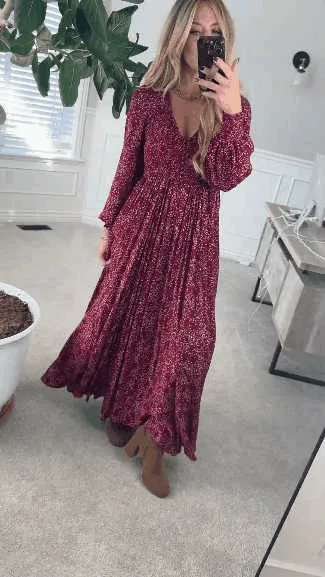 🎅Christmas Special Deal 49%OFF-💃Women’s Floral Rayon Smocked-Waist Lined Maxi Dress - Image 7