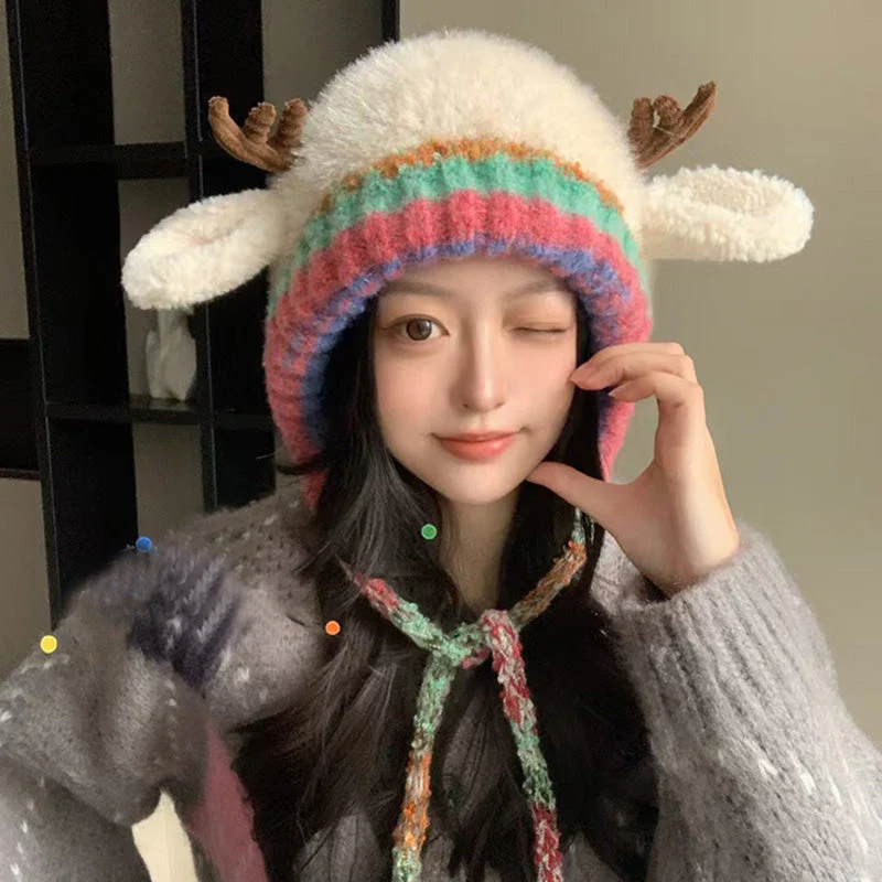 🐑🧣 Schattige Pluche Lammetjes Muts – Warme Oorflappen, Kleurblock Design & Comfortabel (Perfect voor Winter!) - Image 14