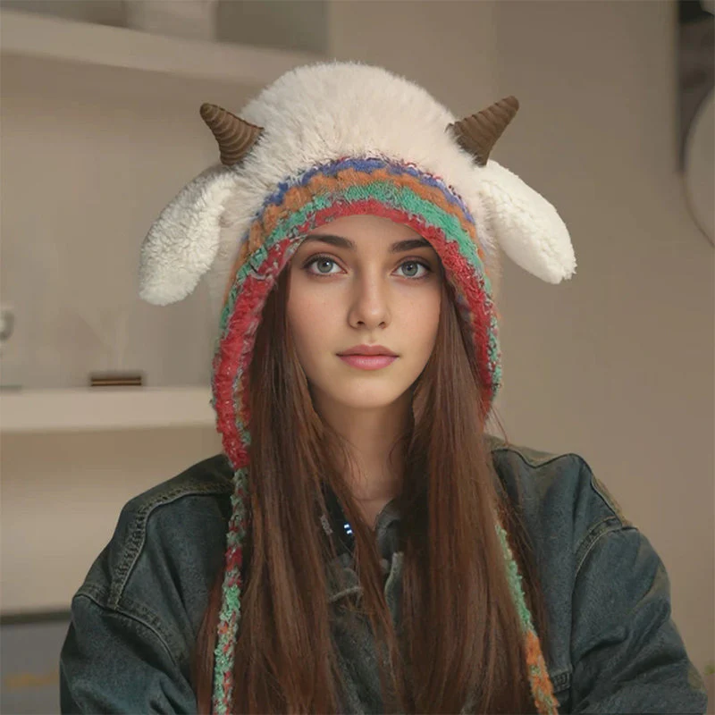🐑🧣 Schattige Pluche Lammetjes Muts – Warme Oorflappen, Kleurblock Design & Comfortabel (Perfect voor Winter!) - Image 2