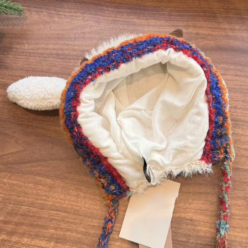 🐑🧣 Schattige Pluche Lammetjes Muts – Warme Oorflappen, Kleurblock Design & Comfortabel (Perfect voor Winter!) - Image 8
