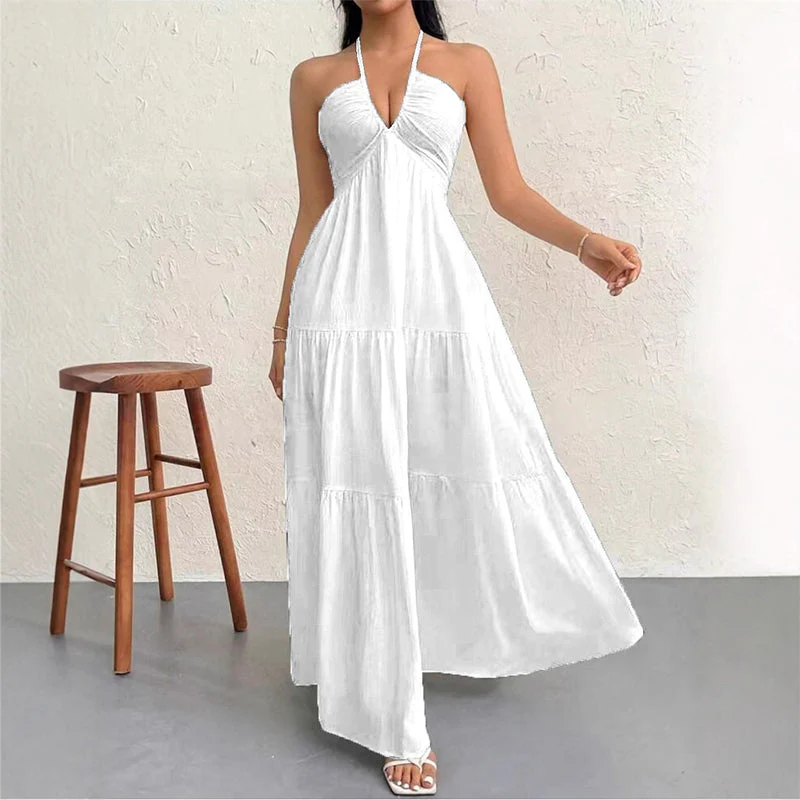 💘Valentijnsaanbieding: 50% Korting!👗Halternek Rugloze Gelaagde Maxi-Jurk – Bohemian Chic & Fladderend Comfortabel! - Image 10