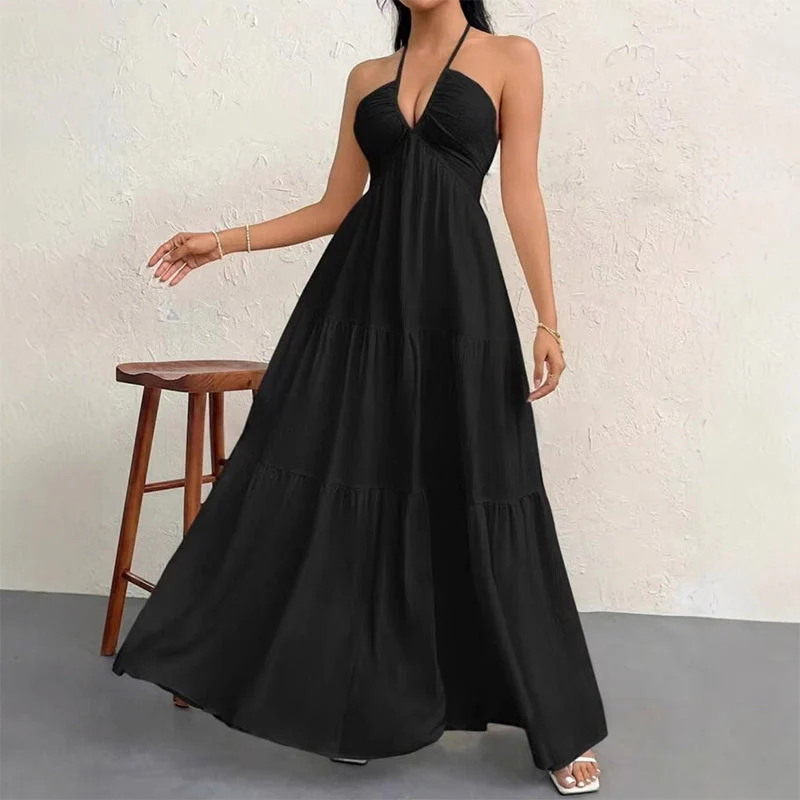 💘Valentijnsaanbieding: 50% Korting!👗Halternek Rugloze Gelaagde Maxi-Jurk – Bohemian Chic & Fladderend Comfortabel! - Image 11
